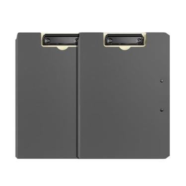 Imagem de Pastas 2 peças de pasta prancheta com capa dobrável, resistente clipe duplo, organizador arquivo contrato, fichário, material escritório(Preto)