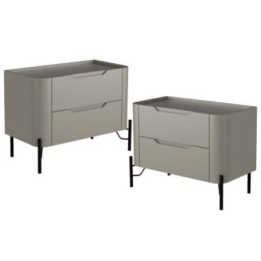 Imagem de Kit 02 Mesas De Cabeceira Orgânica 2 Gavetas Pés Industrial Preto Bliss I03 Grigio - Lyam Decor