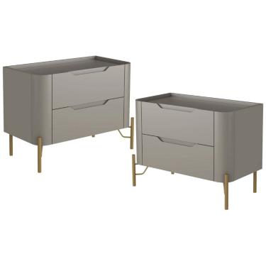 Imagem de Kit 02 Mesas De Cabeceira Orgânica 2 Gavetas Pés Industrial Dourado Bliss I03 Grigio - Lyam Decor