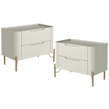 Imagem de Kit 02 Mesas De Cabeceira Orgânica 2 Gavetas Pés Industrial Dourado Bliss I03 Luna - Lyam Decor