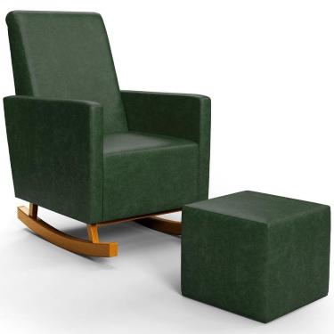 Imagem de Poltrona de Amamentação com Balanço e Puff Ravena W01 Couríssimo Verde Musgo - Lyam Decor
