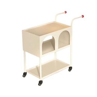 Imagem de Mesa lateral minimalista moderna minimalista para sala de estar, suporte de armazenamento móvel retrô com rodas para sofá (branco)