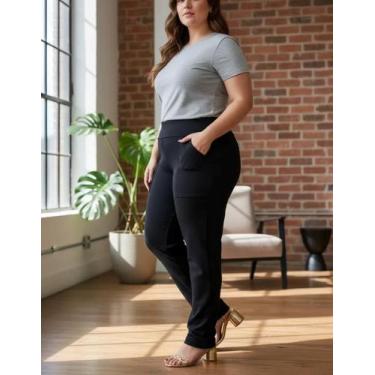 Imagem de Calça Feminina Plus Size Realmente De Malha Para Senhoras Social Cintu