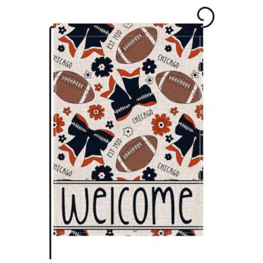 Imagem de Bandeiras de jardim de boas-vindas de futebol de outono 30 x 45 cm vertical dupla face, placa de dia de jogo esportivo, decoração externa sazonal para Chicago