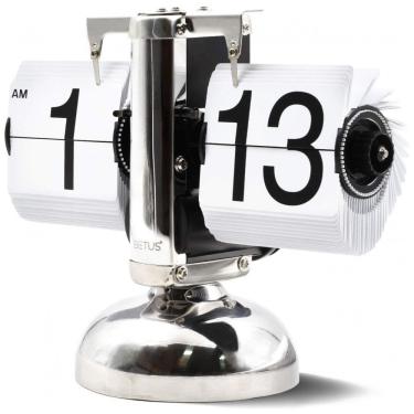 Imagem de Relógio de Mesa Retrô Mecânico Alimentado por Bateria, Betus, Prata e Branco