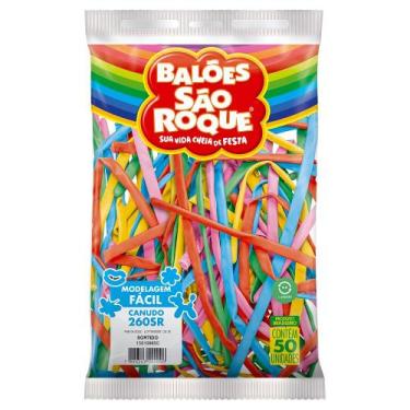 Imagem de Balão Bexiga São Roque Liso Canudo 260 C/50 Sortidos - SAO ROQUE