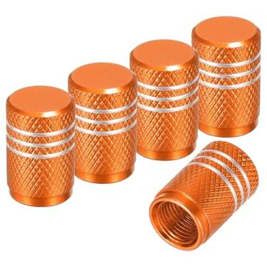 Imagem de PATIKIL Tampas de haste de válvula de pneu, pacote com 5 tampas de ar de pneu de liga de alumínio com anel de vedação de borracha para carros, caminhões, motocicletas, SUV, bicicletas, laranja