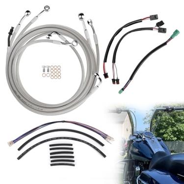 Imagem de TIGERSGATE Cabos de guidão Touring Ape Hanger de 30,5 cm Fio de extensão de sinais de seta dianteiros e fios CAN-Bus e TBW e linha de freio para Harley Road King/Glide 2014-2015, Electra Glide, Street