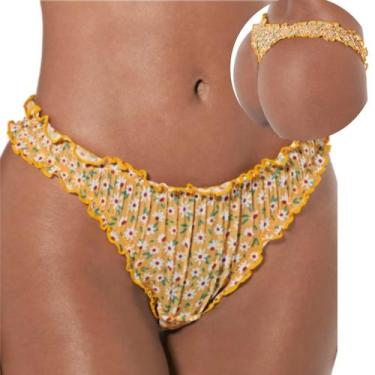 Imagem de Calcinha Fio Dental Frufru DeMillus em Tule Elástico, Amarelo ouro, ME