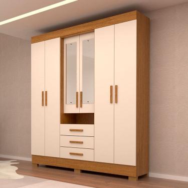 Imagem de Guarda-Roupa Casal Débora Capelinha 6 Portas 3 Gavetas com Espelho 100% Mdf Cinamomo/Off White - Acp Móveis