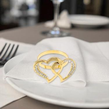 Imagem de Generic 1 anel de guardanapo de diamante falso coração duplo aço inoxidável dourado