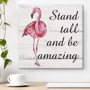 Imagem de Arte de parede em tela flamingo rosa country suporte alto e seja incrível flamingo pôster pintura emoldurada decoração de parede rústica para casa 20 x 20 cm