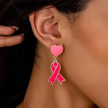 Imagem de Brincos de gota de coração de gotejamento rosa fashion românticos personalizados com fita vermelha pendurados para mulheres presentes de aniversário de dia dos namorados