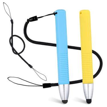 Imagem de 2 canetas Stylus compatíveis com telas sensíveis ao toque, capacitivas com cabo, caneta Stylus Crayon da Ren's para dispositivos com tela sensível ao toque, smartphones, tablets Fire (azul, amarelo)