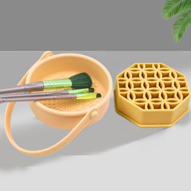 Imagem de Tapete de limpeza de pincéis de maquiagem, tigela de silicone, organizador de ferramentas de limpeza para armazenamento, secagem ao ar livre (amarelo)