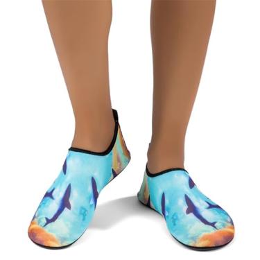 Imagem de Sapatos aquáticos para mulheres e homens, sem cadarço, de secagem rápida, meias aquáticas para natação, praia, piscina, surfe, rio, passeios de barco, ioga e exercícios, Tubarão submarino, 3-4 Women/2