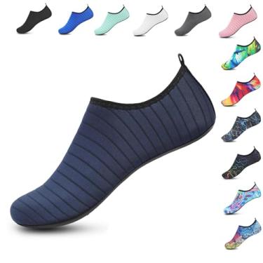 Imagem de Sapatos aquáticos de secagem rápida para homens e mulheres meias aquáticas leves para nadar na praia, Azul marino, 7-8 Women/6-7 Men