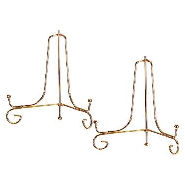 Imagem de Suporte de placa para exibição, 2 peças, suporte de placa decorativa de ferro, cavalete de metal, suporte dobrável para moldura de foto, dourado