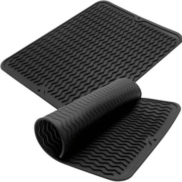 Imagem de Tapete De Silicone Para Cozinha | Escorredor De LouçA E Descanso Para Panelas Quentes | AntitéRmico E Antiderrapante(Preto)