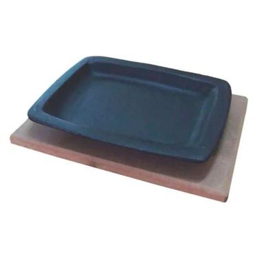 Imagem de Chapa Tepan 16x20 de Ferro Fundido com Aparador de Madeira