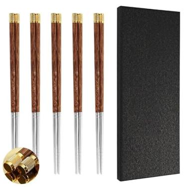 Imagem de Hashis de Aço Inoxidável 304 com Cabo de Madeira, Dourado, Utensílio para Cozinha Oriental
