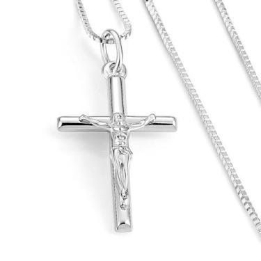 Imagem de Corrente Veneziana Prata Original Crucifixo Comprida 80 cm - Lojas La&