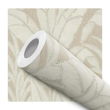 Imagem de Papel de Parede Adesivo Folhagem Bege Creme Decoração Moderna Quarto S