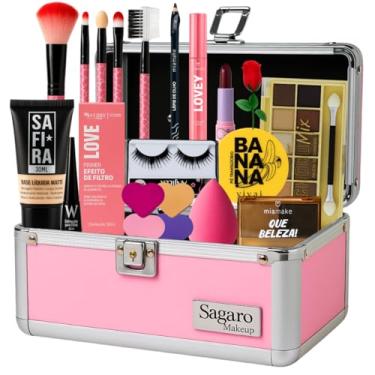 Imagem de Maleta Maquiagem Profissional Completa Kit Make Rosa com Paleta Sombras e Pincéis (MEDIA)