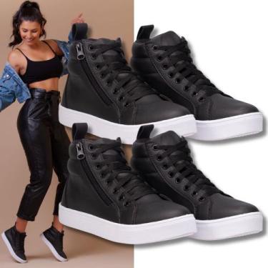 Imagem de Kit 2 pares Tenis Feminino Cano longo Com Sola Anti-Derrapante. O dobr