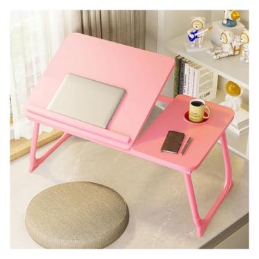 Imagem de Mesa para laptop, mesa baixa para cama, mesa de colo para laptop, mesa dobrável para laptop, mesa de laptop para cama, pode ser usada para jantar, estudar, ler e trabalhar. (nogueira amarela) (rosa)
