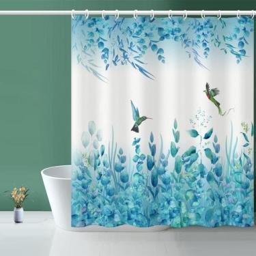 Imagem de Cortina de chuveiro Niidder Blue Leaf Kingfisher 180x180cm com ganchos