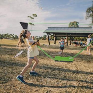 Imagem de 3FLQOOPP Conjunto completo de badminton com rede portátil, 2 raquetes, petecas, rede dobrável de tênis de vôlei para pátio ao ar livre, praia, parque (vermelho) (vermelho)