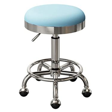 Imagem de BSNANCA Cadeira giratória redonda com rodinhas para salões de beleza, escritório, bancos, com 5 garras e rodas de terra, ajustável 47-64 cm (cor: preto) (rosa) (azul claro)