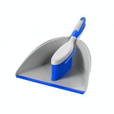 Imagem de Pá Multiuso 3 em 1 Com Mini Vassoura e Rodinho, Conjunto de Limpeza Escova Doméstica em Plástico, Limpa Sujeiras e Migalhas Mesa, Cor Azul com Cinza