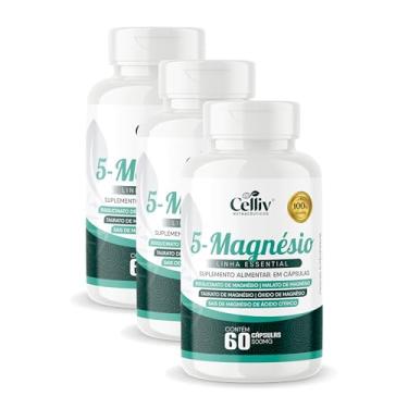 Imagem de 3x 5-Magnésio (Bisglicinato, Malato, Taurato, Óxido e Sais de Magnésio) 60 Caps 500mg Celliv