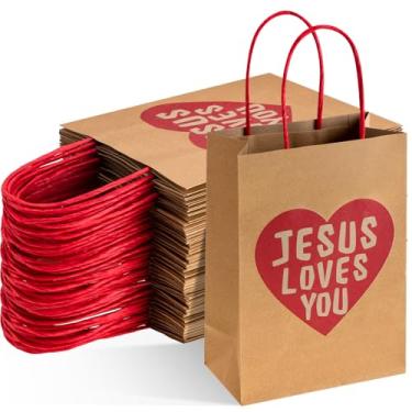 Imagem de Sherr 24 sacos de presente cristão Jesus Loves You a granel com alça versículo bíblico das escrituras religiosas para lembrancinha de festa de dia dos namorados na primeira comunhão, batismo, igreja