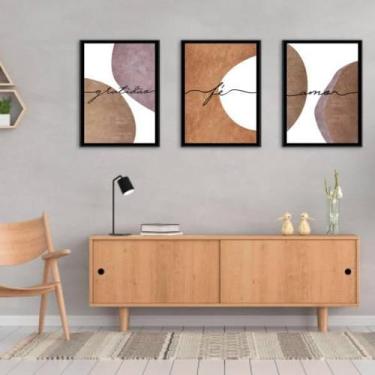 Imagem de Kit 03 Quadros Decorativos Amor Fé Gratidão Abstrato - Quadros On-Line