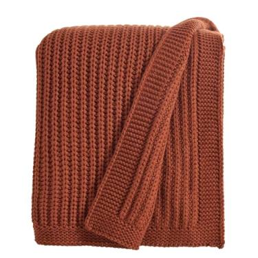 Imagem de Cobertor grosso de malha enferrujada para sofá macio, aconchegante, grande, grosso, cobertor decorativo para sala de estar, 152 cm x 203 cm, laranja enferrujado