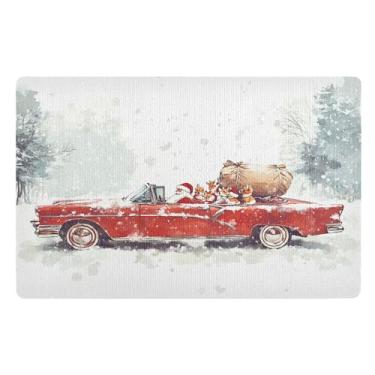 Imagem de SEHANY Tapete de porta de inverno Papai Noel Natal para todos os climas, impermeável, secagem rápida, bem-vindo, tapete de entrada antiderrapante, tapete decorativo de poliéster para entrada, varanda