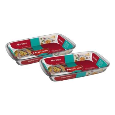 Imagem de Kit 2 Assadeira Retangular Vidro 1,6l Temperado Mesa Marinex