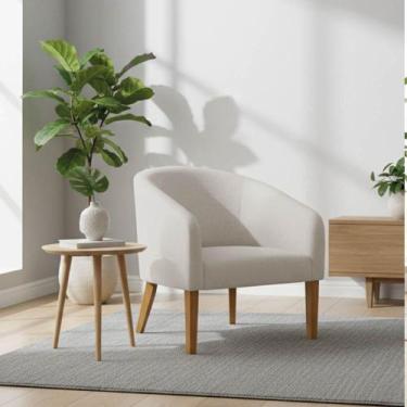 Imagem de Poltrona Sala Decorativa Stella Pé Madeira Trapézio Castanho Linho D03