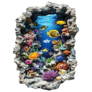 Imagem de MaiKeAYang Decalques de parede 3D, murais, decorações de parede de vinil removíveis, peixes corais do mar profundo para sala de estar, quartos de bebê, quarto, banheiro, casa, parede, decoração DIY
