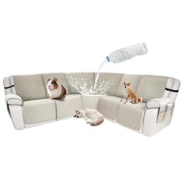Imagem de ROFASVCO Capas de sofá reclináveis secionais à prova d'água, em forma de L, 7 peças, antiderrapante, lavável, conjunto de capa reclinável de canto para cães de estimação (capa de 5 lugares, arenito)