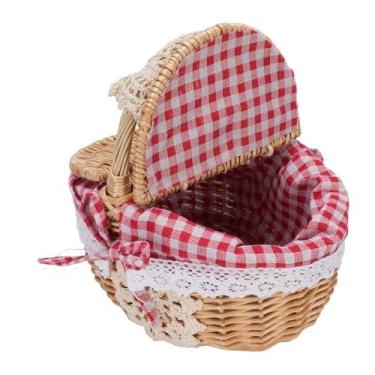 Imagem de BAFOVY Cesta de Piquenique de Vime, Tampa de Abertura Dupla, Cesto para Reuniões Ao Ar Livre de Acampamento, Armazenamento de Decoração de Casa, 10x7,1x9,8in (Xadrez Vermelho)