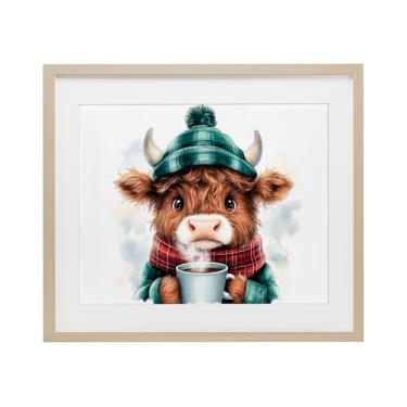 Imagem de Stupell Industries "Cozy Hot Chocolate Cow", Impressão emoldurada sob vidro, marrom, 40,6 x 33,5 cm