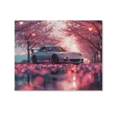 Imagem de HouLaiZhe Anime Rx7 Jdm Carro Flor de Cerejeira Posters Tela Estética Sala Decoração de Parede Impressões Galeria Sala Decoração de Parede para Quarto Sala de Estar Escritório 11 x 14 polegadas (28 x