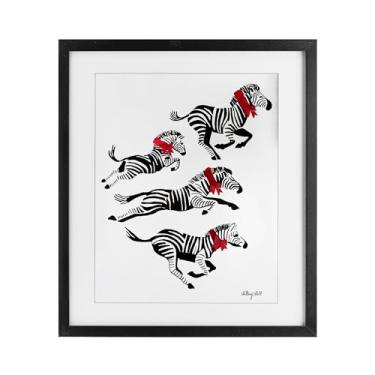 Imagem de Stupell Industries "Zebra Stampede with Ribbons", impressão emoldurada sob vidro, preta, 33 x 40 cm