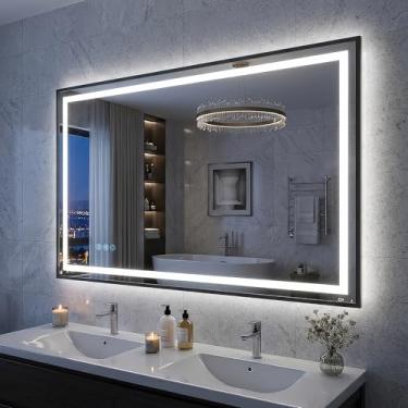 Imagem de Antok Espelho LED para banheiro de 122 cm C x 81 cm, espelho de banheiro com luzes de controle de toque, antiembaçamento, luzes reguláveis, função de memória, espelho de maquiagem