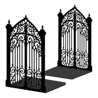 Imagem de Peacoblue Suportes de livros de metal para prateleiras, tampas de livros de estudo resistentes decorativas modernas para escritório, mesa, prateleira, sala 13,5 x 10,9 x 20,1 cm de ferro fundido