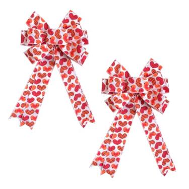 Imagem de Bibelot Laços de guirlanda de Dia dos Namorados, pacote com 2 laços vermelhos de coração de amor dos namorados, enfeites de fita para decoração de presentes de festa de casamento